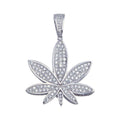 Rhodium Plated 925 Sterling Silver CZ Marijuana Hip Hop Pendant - SLP00067.