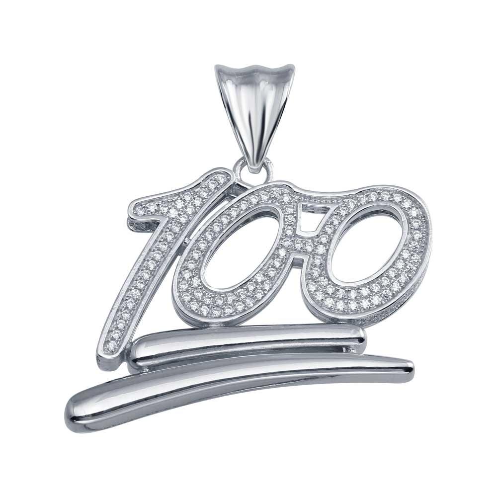 Rhodium Plated 925 Sterling Silver One Hundred Hip Hop Pendant - SLP00074