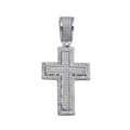 Rhodium Plated 925 Sterling Silver CZ Cross Bordered Hip Hop Pendant - SLP00075