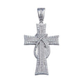 Rhodium Plated 925 Sterling Silver CZ Ribbon Cross Hip Hop Pendant - SLP00079