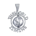 Rhodium Plated 925 Sterling Silver CZ Globe Hip Hop Pendant - SLP00086.