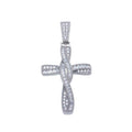 Rhodium Plated 925 Sterling Silver Twisted Cross Baguette CZ Hip Hop Pendant - SLP00108