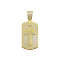 Gold Plated 925 Sterling Silver CZ Cross Dogtag Hip Hop Pendant - SLP00150GP
