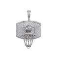 Rhodium Plated 925 Sterling Silver CZ Basketball Hoop Hip Hop Pendant - SLP00155RH