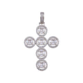 Rhodium Plated 925 Sterling Silver CZ Round Cross Hip Hop Pendant - SLP00157