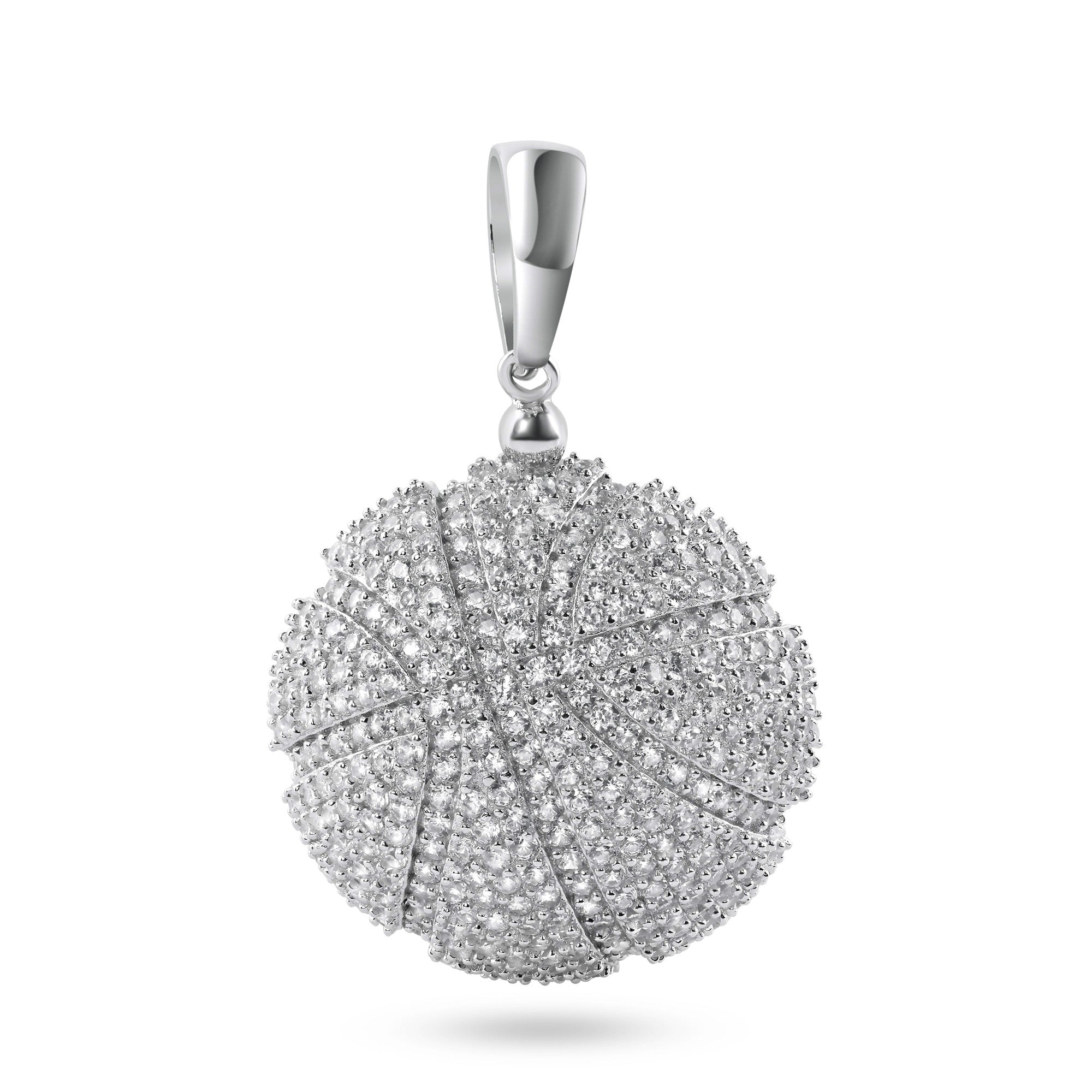 Rhodium Plated 925 Sterling Silver Basketball Clear CZ Pendant - SLP00169RH