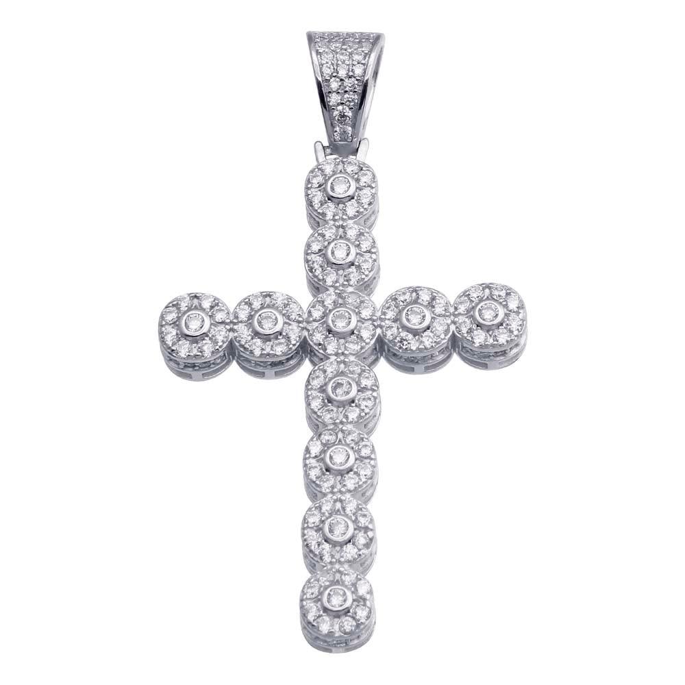 Rhodium Plated 925 Sterling Silver CZ Cross Hip Hop Pendant - SLP00179