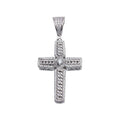 Rhodium Plated 925 Sterling Silver CZ Chain Cross Hip Hop Pendant - SLP00185