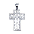Rhodium Plated 925 Sterling Silver CZ Cross Hip Hop Pendant - SLP00188
