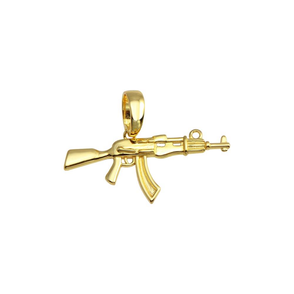 Gold Plated 925 Sterling Silver Gun Hip Hop Pendant - SLP00202GP