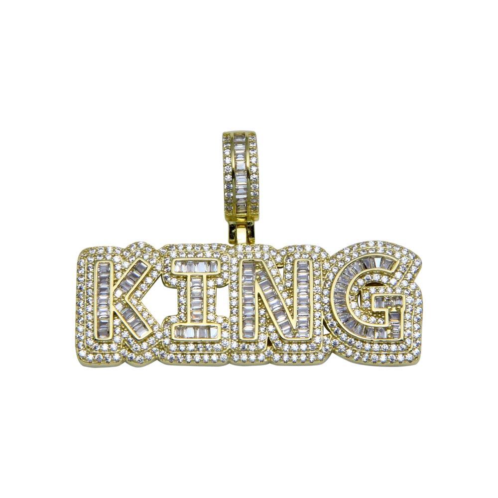 Gold Plated 925 Sterling Silver CZ KING Hip Hop Pendant - SLP00244GP
