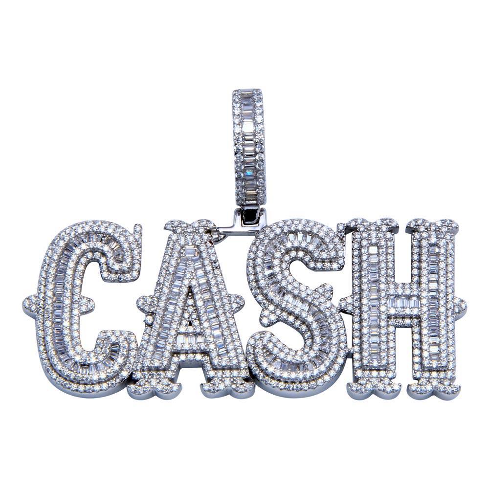 Rhodium Plated 925 Sterling Silver CZ CASH Hip Hop Pendant - SLP00250