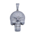 Rhodium Plated 925 Sterling Silver CZ Encrusted Skull Hip Hop Pendant - SLP00252