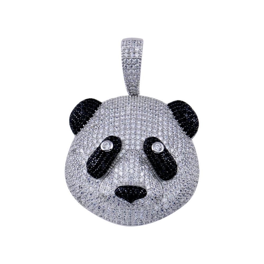 Rhodium Plated 925 Sterling Silver CZ Panda Hip Hop Pendant - SLP00265