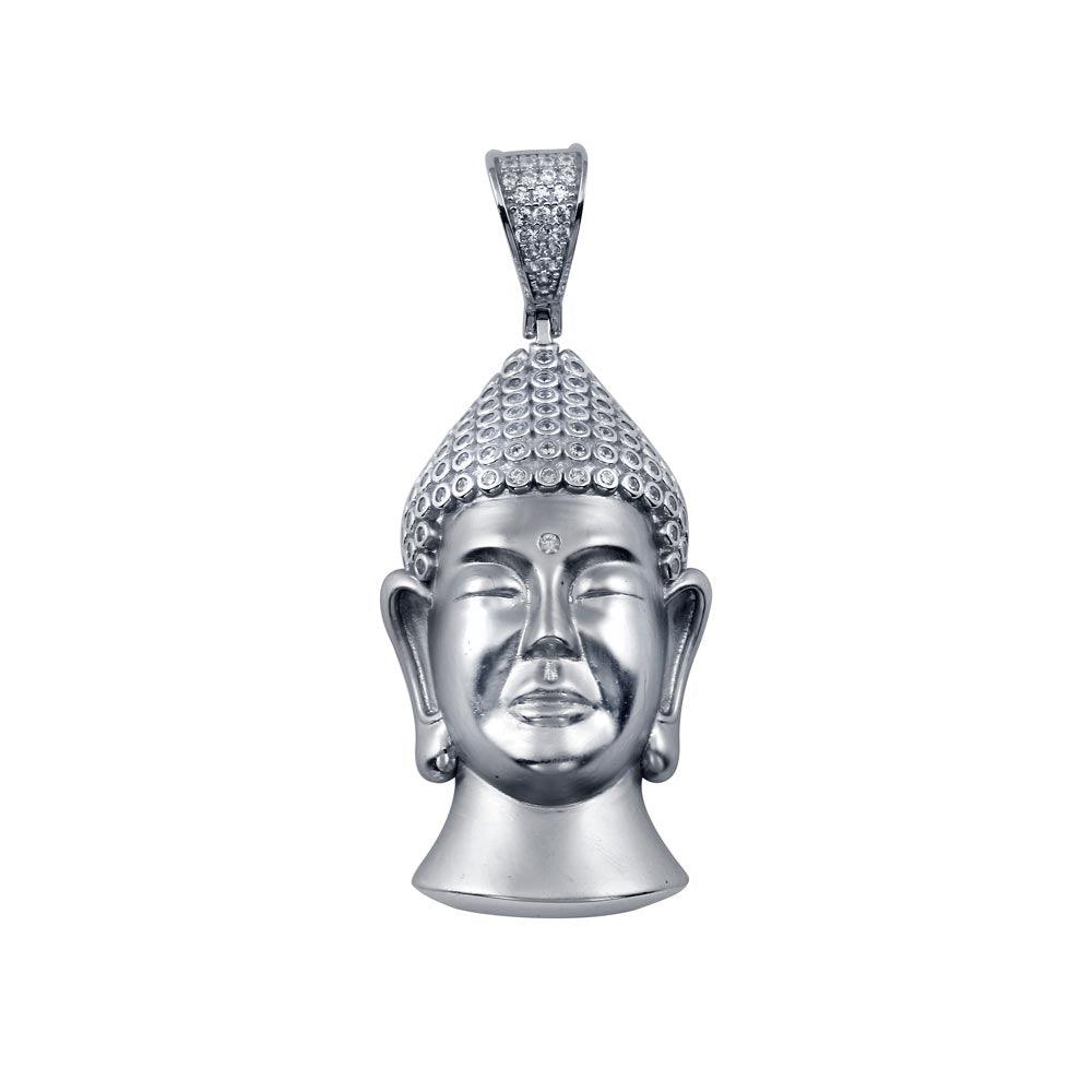 Rhodium Plated 925 Sterling Silver CZ Buddha Hip Hop Pendant - SLP00268