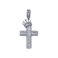 Rhodium Plated 925 Sterling Silver CZ Crown Cross Hip Hop Pendant - SLP00269RH