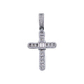 Rhodium Plated 925 Sterling Silver CZ Cross Hip Hop Pendant - SLP00270RH