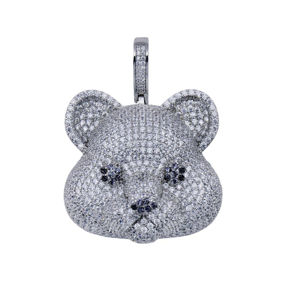 Rhodium Plated 925 Sterling Silver CZ Bear Hip Hop Pendant - SLP00271