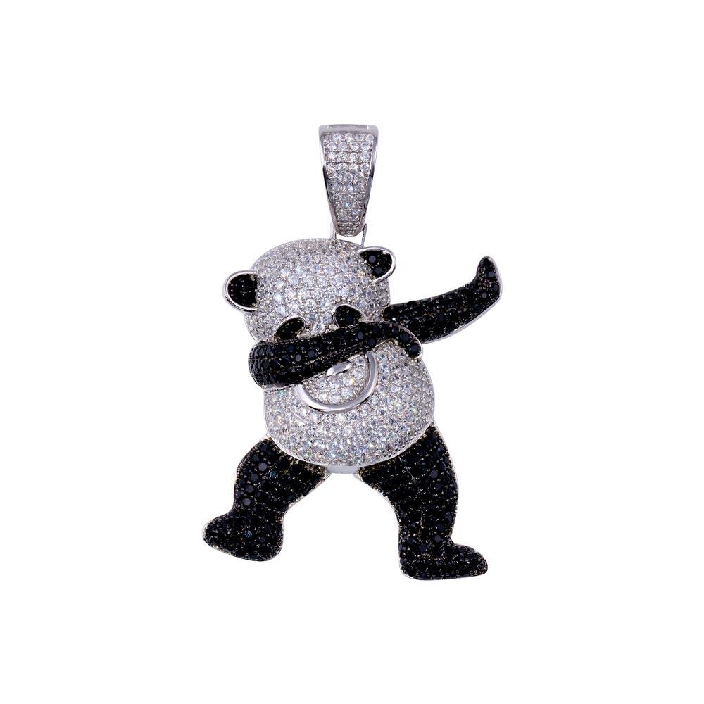 Rhodium Plated 925 Sterling Silver CZ Panda Hip Hop Pendant - SLP00272