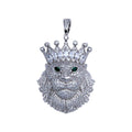 Rhodium Plated 925 Sterling Silver CZ King Lion Hip Hop Pendant - SLP00274RH
