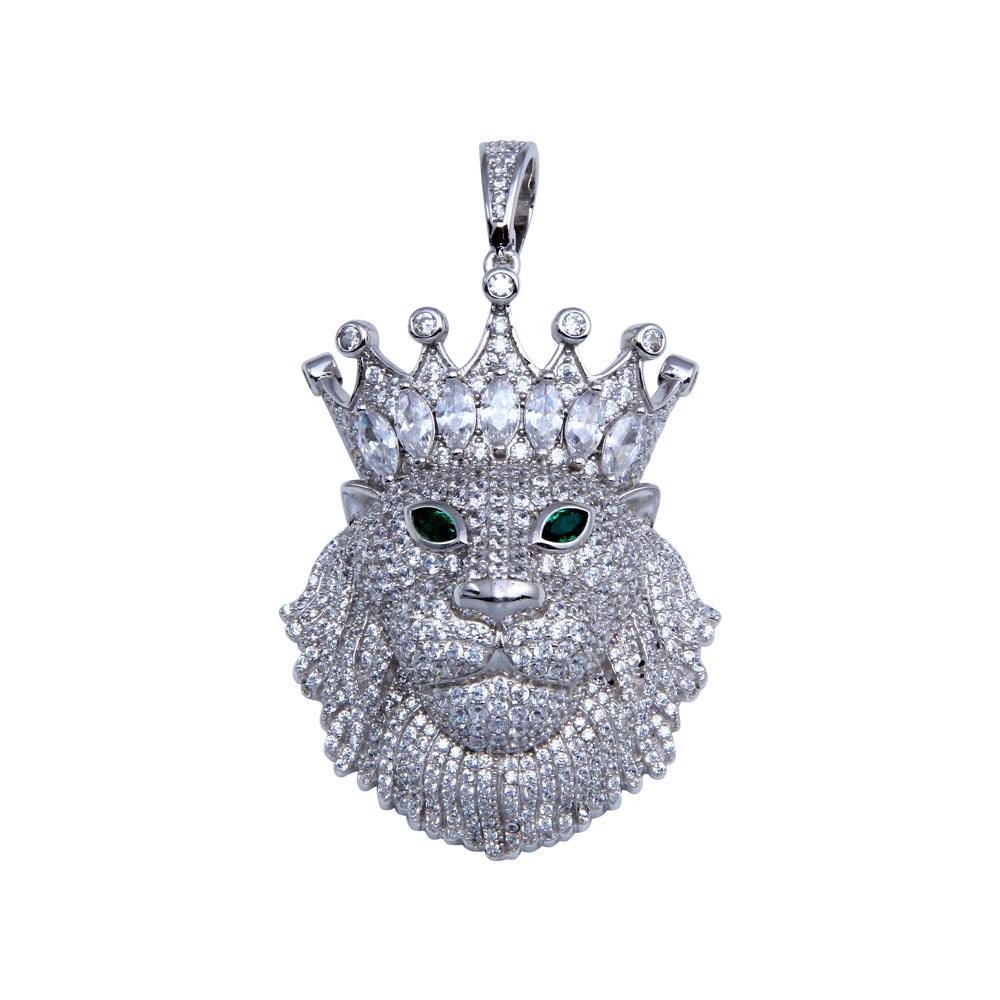 Rhodium Plated 925 Sterling Silver CZ King Lion Hip Hop Pendant - SLP00274RH