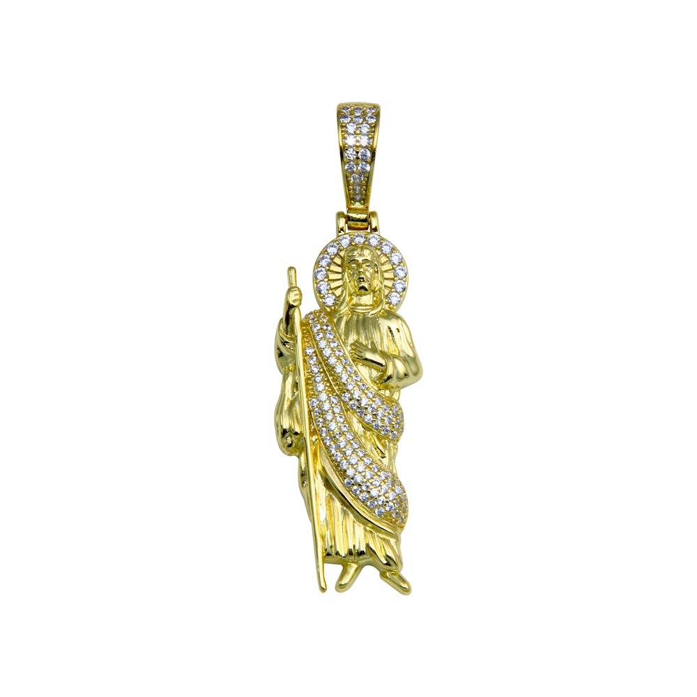 Gold Plated 925 Sterling Silver CZ St Jude Hip Hop Pendant - SLP00279GP