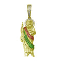 Gold Plated 925 Sterling Silver Multi Color CZ St Jude Hip Hop Pendant - SLP00342GP