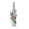 Rhodium Plated 925 Sterling Silver Multi Color CZ St Jude Hip Hop Pendant - SLP00342RH