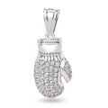 Rhodium Plated 925 Sterling Silver 3D Boxing Gloves Clear CZ Pendant - SLP00351