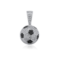 Rhodium Plated 925 Sterling Silver Football Soccer Clear and Black CZ Pendant - SLP00353