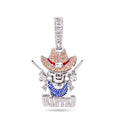 Rhodium Plated 925 Sterling Silver Wild West Skull Guns Wanted Brown Clear Blue CZ Pendant - SLP00386
