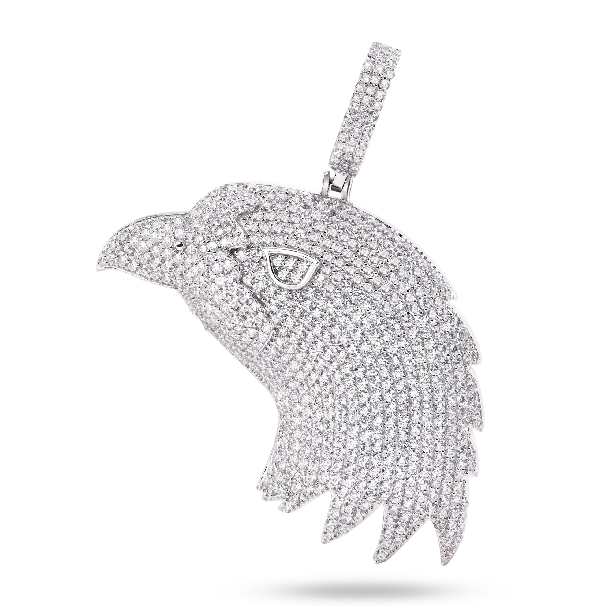 Rhodium Plated 925 Sterling Silver Eagle Head Clear CZ Pendant - SLP00401