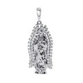 Rhodium Plated 925 Sterling Silver Our Lady Of Guadalupe Baguette Clear CZ Pendant - SLP00417