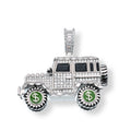 Rhodium Plated 925 Sterling Silver SUV Spinning Dollar Wheels Baguette and Round Clear CZ 40.8mm x 20.4mm Pendant - SLP00013