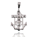 Rhodium Plated 925 Sterling Silver Anchor Crucifix Nautical 17mm x 24mm Pendant - SLP00473