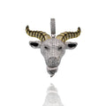 Rhodium Plated 925 Sterling Silver The Devil Goat Baphomet Black Enamel Clear CZ 39mm x 41mm Pendant - SLP00483