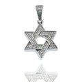 Rhodium Plated 925 Sterling Silver Star Of David Iced Out Clear CZ 23mm Pendant - SLP00491