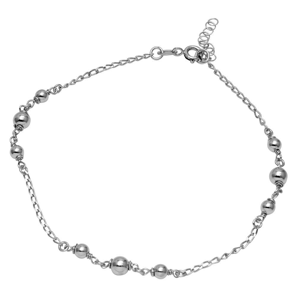 Rhodium Plated 925 Sterling Silver Trio Bead Design Anklet - SOA00001