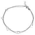 Rhodium Plated 925 Sterling Silver Double Strand 5 Open Heart Anklet - SOA00007