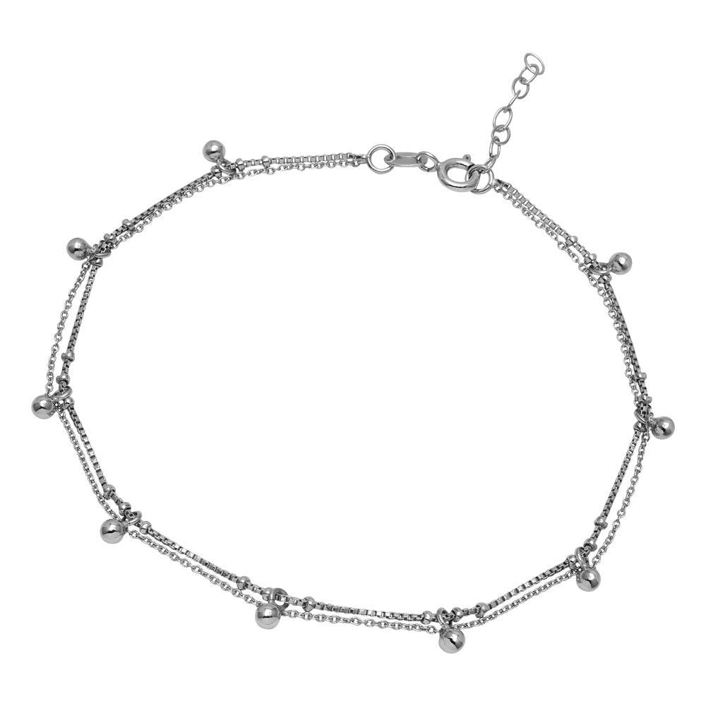Rhodium Plated 925 Sterling Silver Multi Bead Anklet - SOA00009