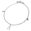 Rhodium Plated 925 Sterling Silver Wishbone and Bead Anklet - SOA00011