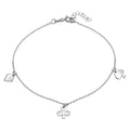 Rhodium Plated 925 Sterling Silver Diamond, Clover, and Spade Charm Anklet - SOA00017