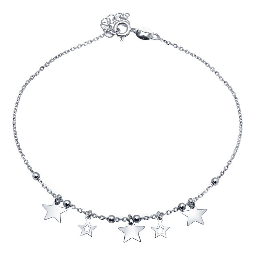 Rhodium Plated 925 Sterling Silver Star Charms Anklet - SOA00019
