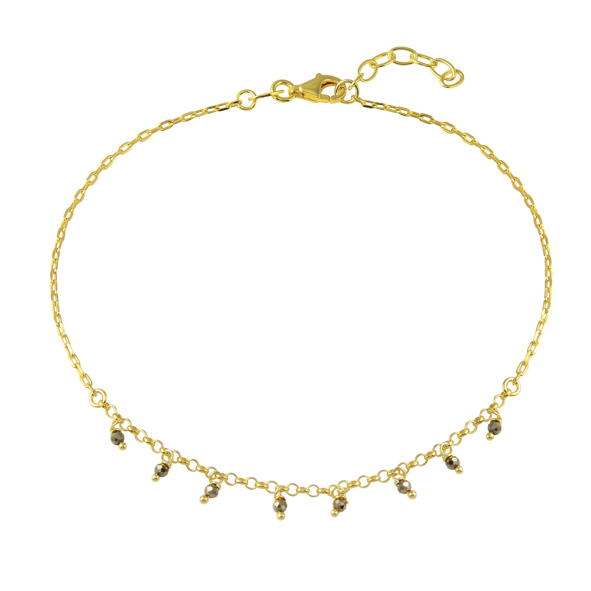 Gold Plated 925 Sterling Silver Dangling CZ Anklet - SOA00020