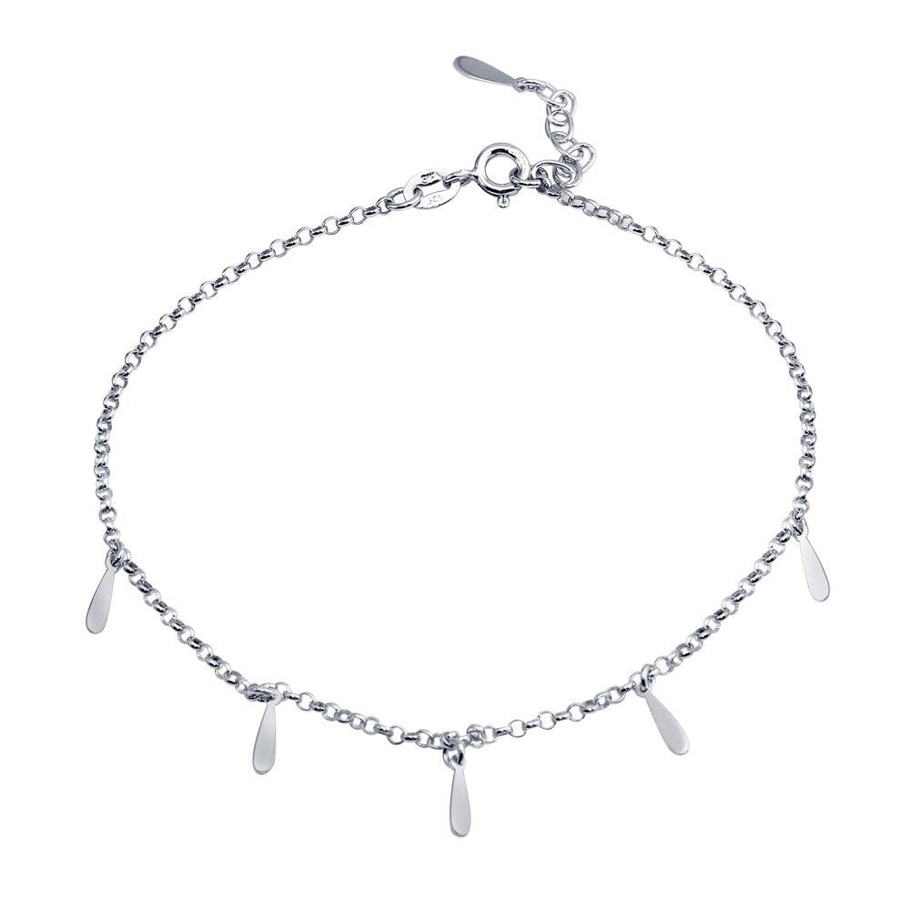 Rhodium Plated 925 Sterling Silver Dangling Bar Charm Anklet - SOA00023