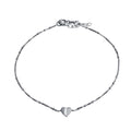 Rhodium Plated 925 Sterling Silver Folded Heart Beaded Box Chain Anklet - SOA00025