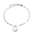 Rhodium Plated 925 Sterling Silver Disc Wave Design Beaded Box Chain Anklet - SOA00027