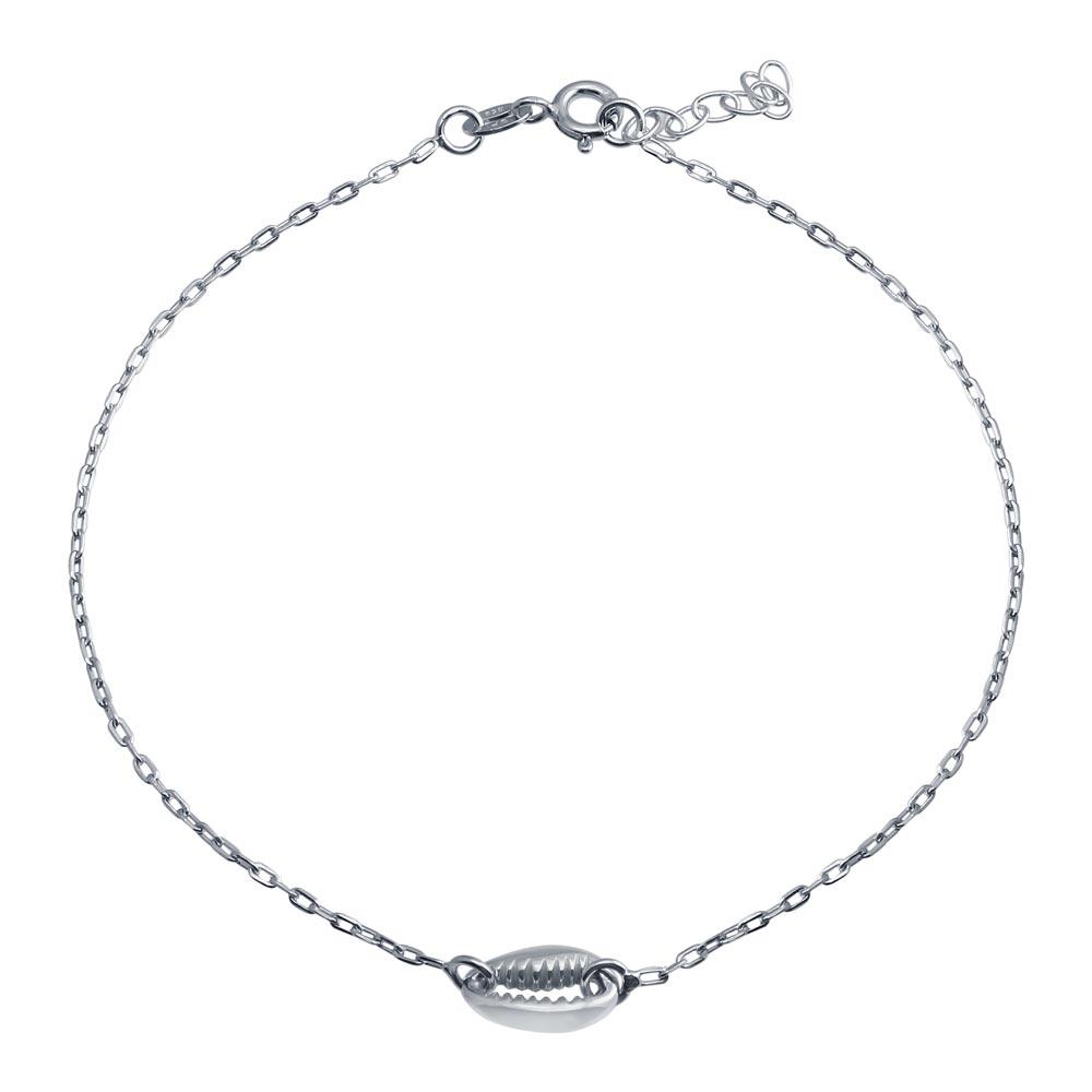 Rhodium Plated 925 Sterling Silver Clam Mouth Chain Anklet - SOA00028