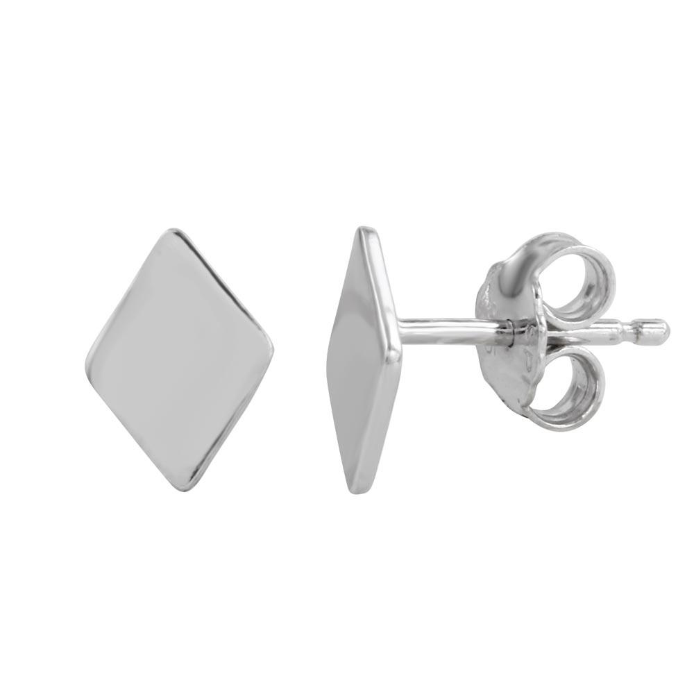 Rhodium Plated 925 Sterling Silver Diamond-Shaped Stud Earrings - SOE00006