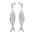 Rhodium Plated 925 Sterling Silver Dangling Flexible Fish Earrings - SOE00027